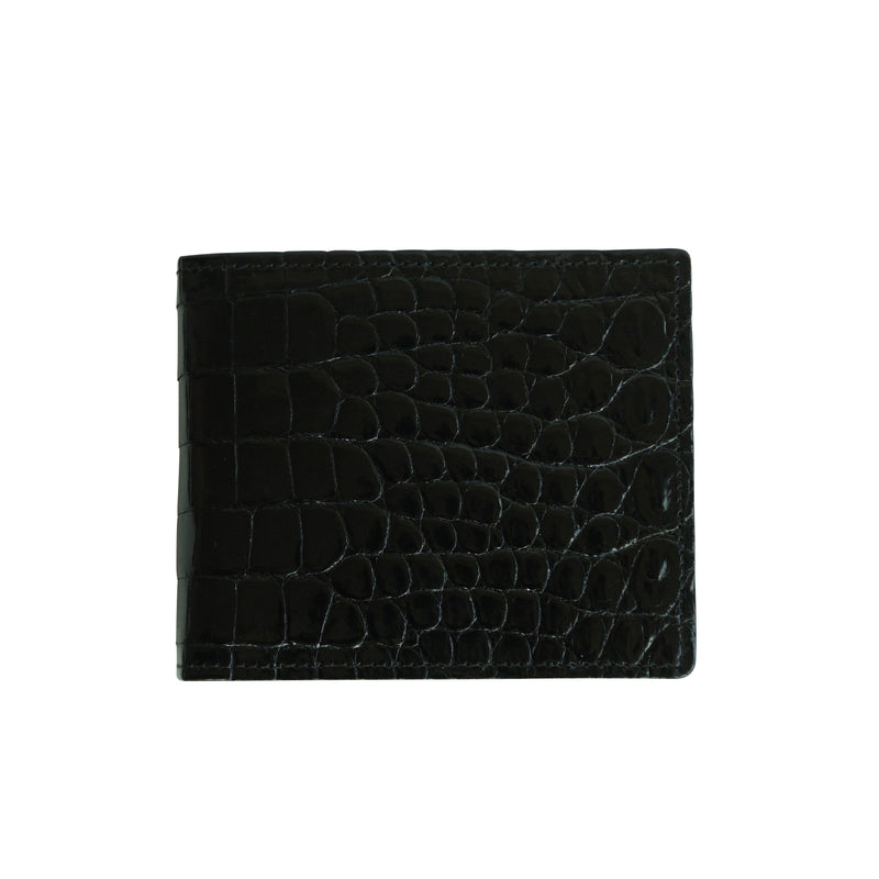 Italian Hornback Croc Embossed Calfskin Leather Billfold Wallet - Brown